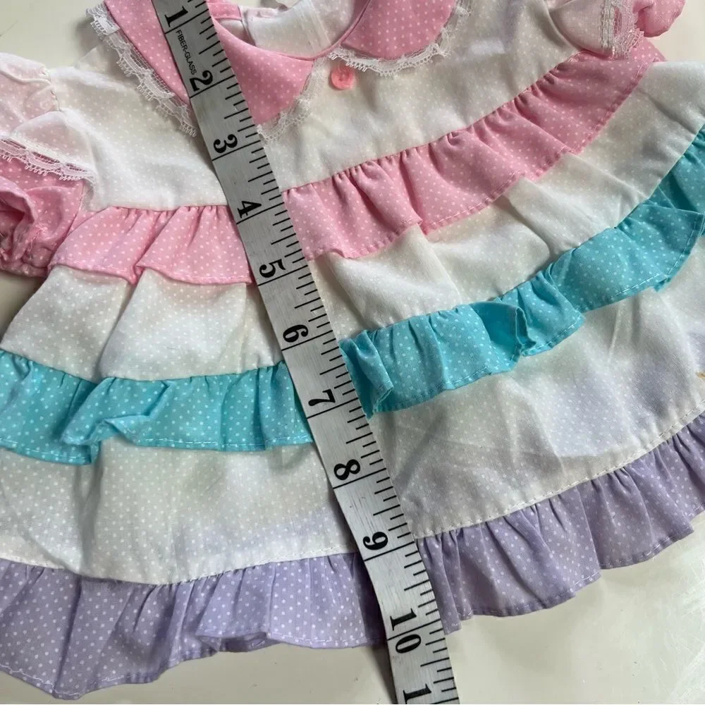 Vintage 2 Piece 1980s Cotton Candy Pastel Tiered Ruffle Polka Dot Dress Bummies
